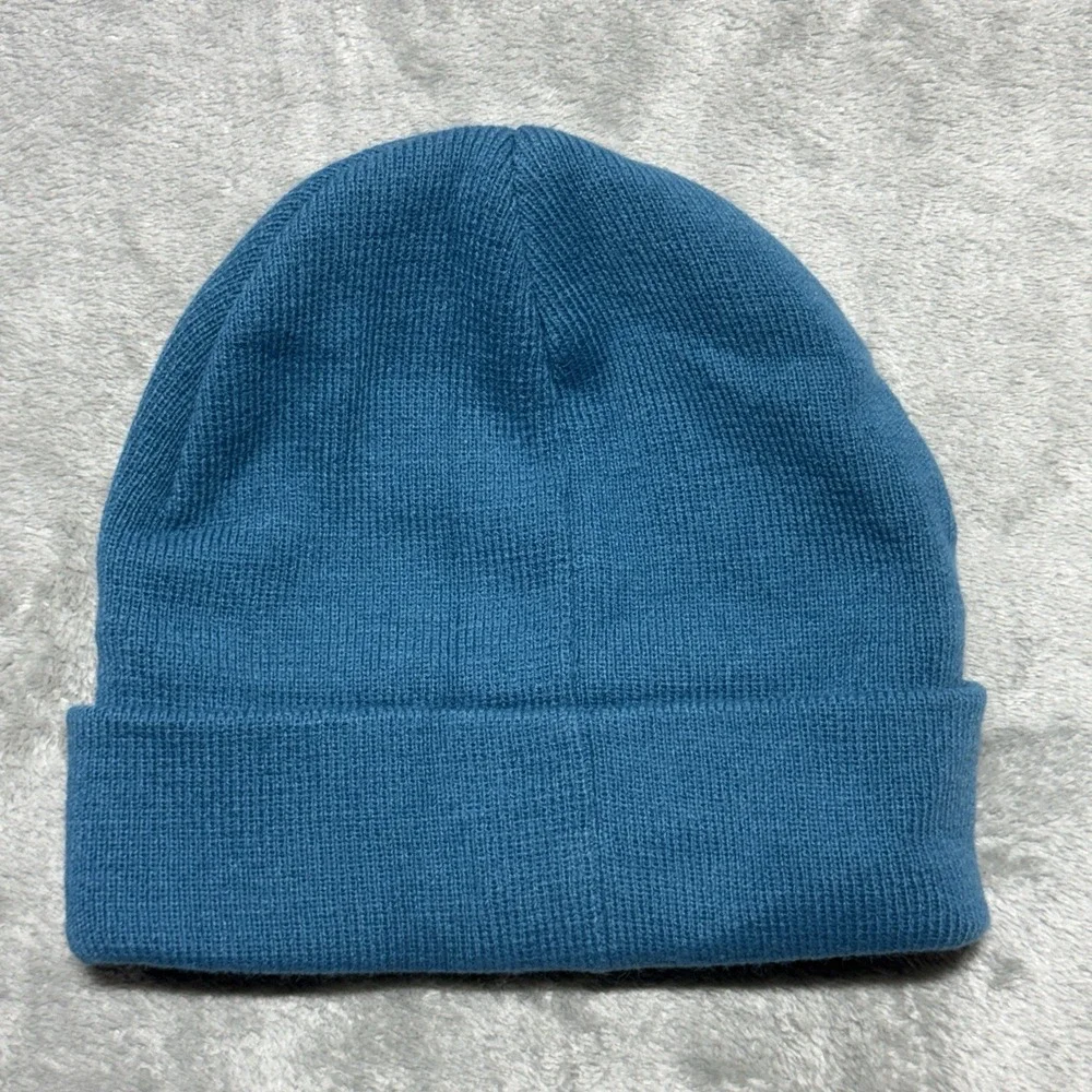 Alaska Last Frontier Beanie Hat Blue Knit Leather Patch Winter‎ Cap One Size